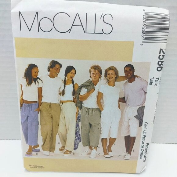 5/$25 Y2K Unisex Cargo Drawstring Pants Short Pattern XS/MED UNCUT McCall's 2586 - Picture 1 of 4